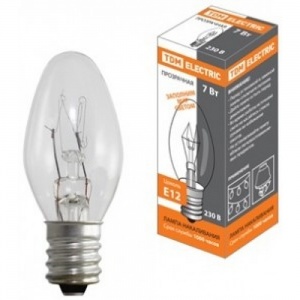 TDM лампа свеча МИНИ E12 7W 230V прозрачная для ночников (50!) SQ0332-0054