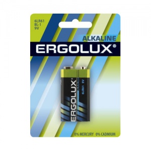 Ergolux 6LR61 Alkaline BL-1 (6LR61 BL-1, батарейка,9В) (11753)