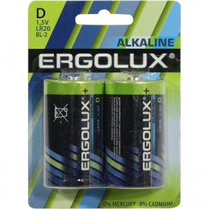 Ergolux LR20 Alkaline BL-2 (LR20 BL-2, батарейка,1.5В) (11752)