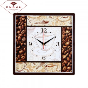 3028-130 (10) Часы настенные квадрат 30*30см, корпус коричневый "Кофейное наслаждение"