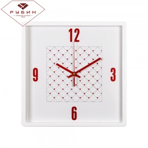 3028-124W (10) Часы настенные квадрат 30х30см, корпус белый "Сердечки" "Рубин"