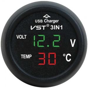 Авто вольтметр, ЗУ USB, термометр зеленые цифры VST706-4
