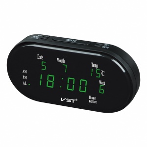 часы сетевые VST 801WX-4 зел.цифры (дата, будильник, температура) 220V