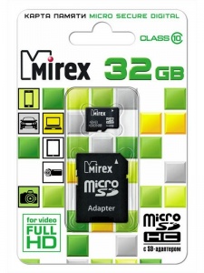 Карта памяти microSDHC с адаптером MIREX  32GB (class 10)