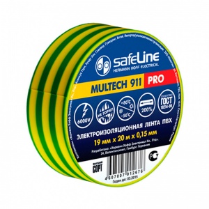 изолента safeline 0,15*19мм (20м) желто-зеленая