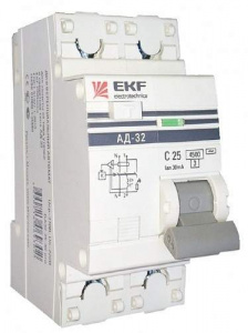 EKF PROxima диф. автомат АД-2 25А/30mA хар-ка C, УЗО типа AC, электрон. 4,5кА DA2-25-30-pro