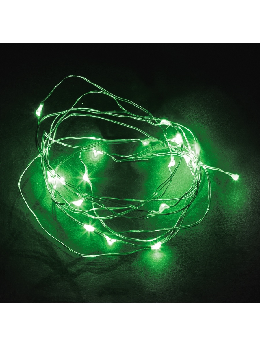 Гирлянда 20 LED 2м, зеленый, батарейки 2*АА,  IP 20,  шнур 0,5м ,CL570 32366
