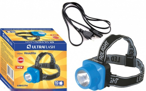 Ultraflash LED5374 (фонарь налобн аккум 220В, голубой, 0,4 Ватт LED, 1 реж, пласт, бокс) 12427