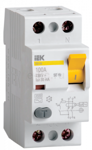 УЗО Выключатель дифференциального тока 2п 25А 100мА тип AC ВД1-63 ИЭК MDV10-2-025-100 